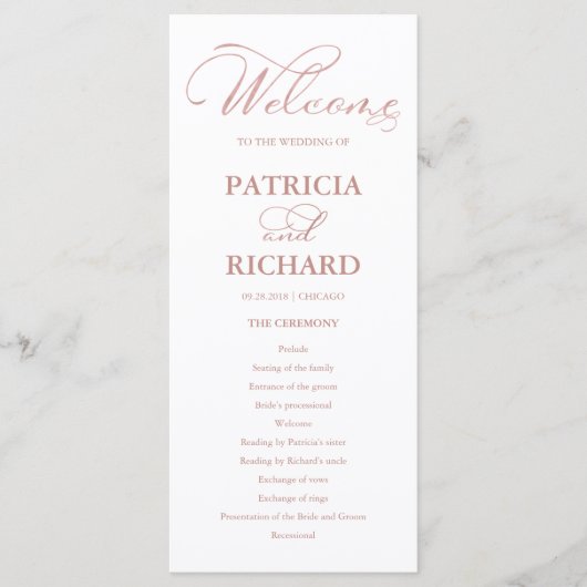 Programme Cérémonie de Mariage Ordre de la Cérémonie Program (Devant)