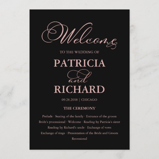 Programme Cérémonie de mariage Ordre de service Élégant prog (Devant)