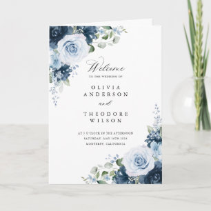 Programme Cérémonie de mariage plissé floral bleu poussiéreu
