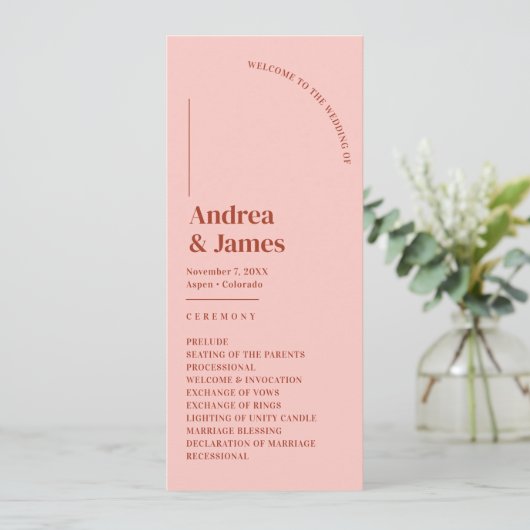 Programme Cérémonie de mariage rétro rouge et rose (Debout devant)