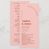 Programme Cérémonie de mariage rétro rouge et rose (Devant / Derrière)