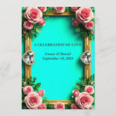 Programme Cérémonie de mariage romantique turquoise rose ros (Dos)