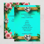 Programme Cérémonie de mariage romantique turquoise rose ros (Devant / Derrière)