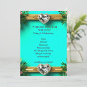 Programme Cérémonie de mariage romantique turquoise rose ros (Debout devant)