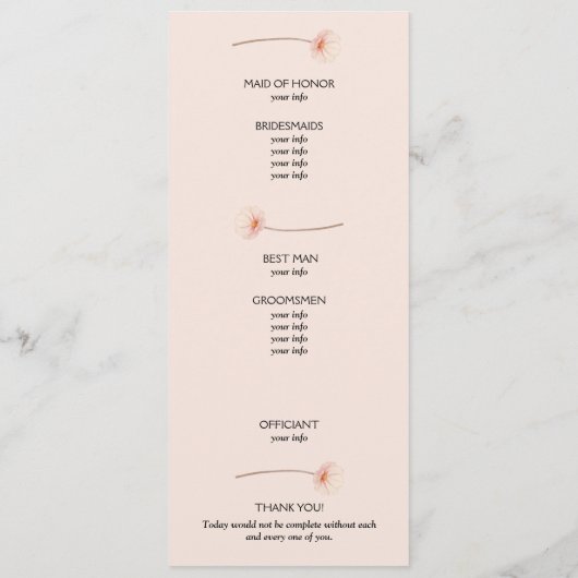 Programme Cérémonie de Mariage rose Chic Florals (Dos)