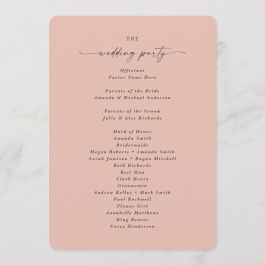 Programme Cérémonie de Mariage rose vif minimal (Dos)