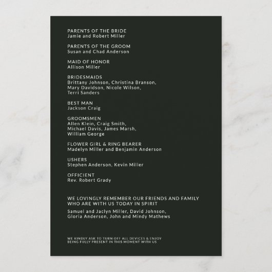 Programme Cérémonie de Mariage simple Black Split Marge (Dos)