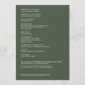 Programme Cérémonie de Mariage simple Moss Green Isolés Name (Dos)