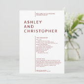 Programme Cérémonie de Mariage simple Ruby Red Isolated Name (Debout devant)