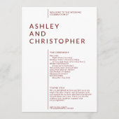 Programme Cérémonie de Mariage simple Ruby Red Isolated Name (Devant)
