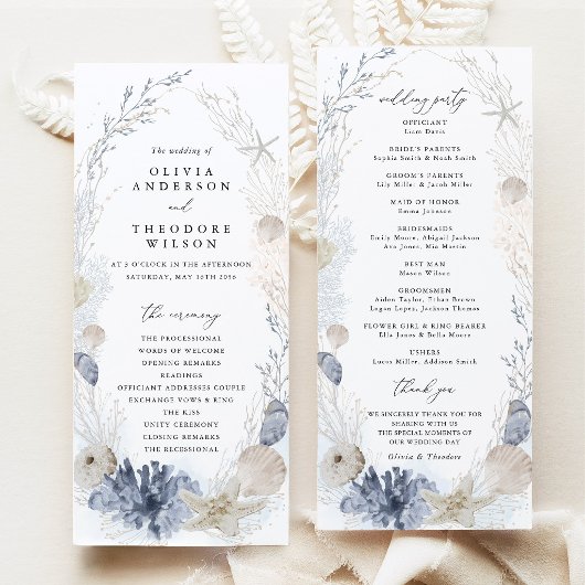 Programme Cérémonie de mariage sur la plage côtière bleue