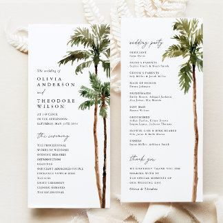 Programme Cérémonie de mariage tropical sous les palmiers