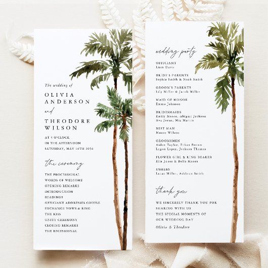 Programme Cérémonie de mariage tropical sous les palmiers