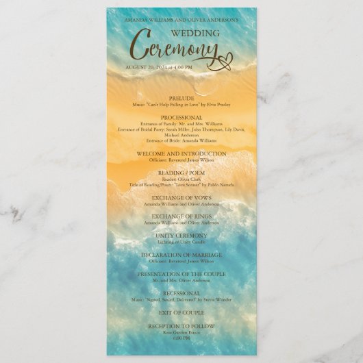 Programme Cérémonie de Mariage Turquoise Coastal Chic Golden (Devant)