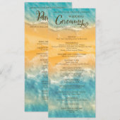 Programme Cérémonie de Mariage Turquoise Coastal Chic Golden (Devant / Derrière)