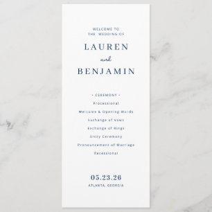 Programme Cérémonie de mariage typographique élégante en ble