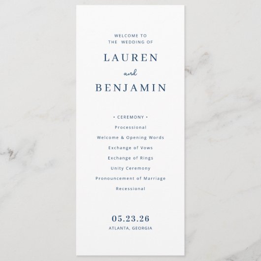 Programme Cérémonie de mariage typographique élégante en ble (Devant)