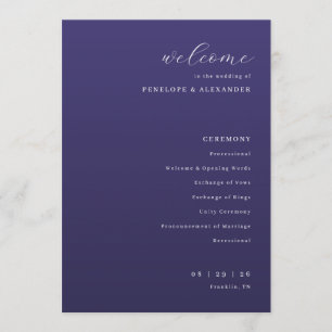 Programme Cérémonie de mariage typographique violet élégant