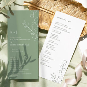 Programme Cérémonie de mariage vert sauge Minimaliste Élégan