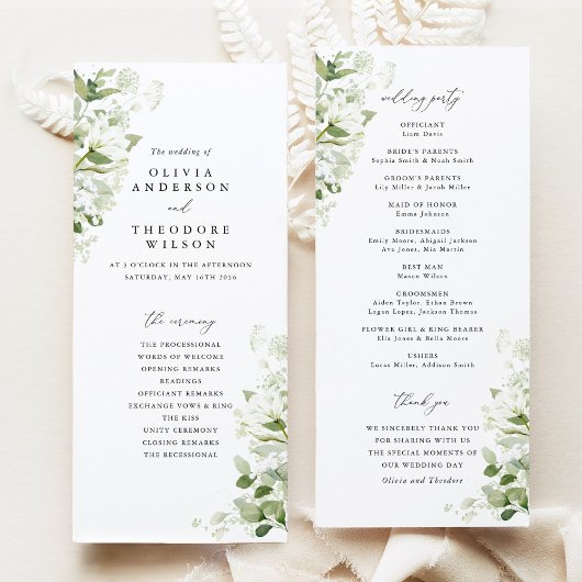 Programme Cérémonie de mariage vert sauge organique