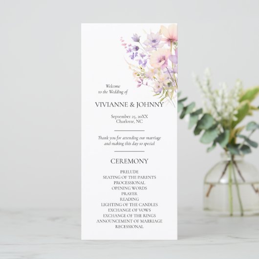 Programme Cérémonie de violet violet de lavande florale fleu (Debout devant)