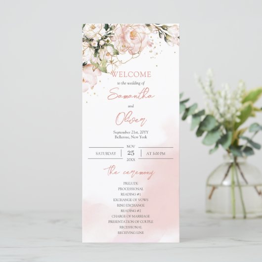 Programme Cérémonie des Mariages Boho Roses rose pâle (Debout devant)