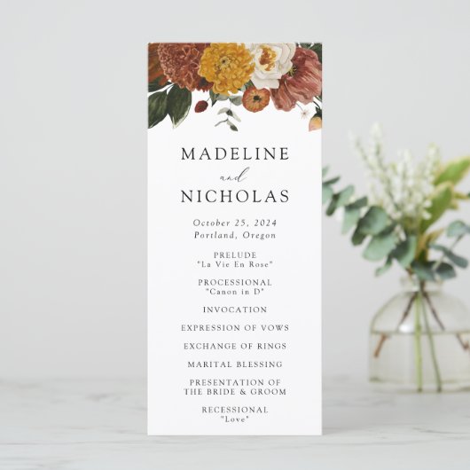 Programme Cérémonie des Mariages floraux de Boho Automne (Debout devant)