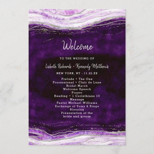 Programme Cérémonie du Mariage Amethyst Purple & Silver Geod (Devant)