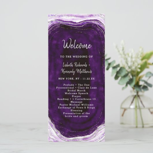 Programme Cérémonie du Mariage Amethyst Purple & Silver Geod (Debout devant)