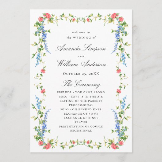 Programme Cérémonie du Mariage Boho Fleur sauvage de la prai (Devant)