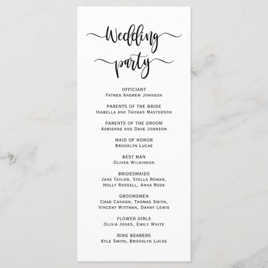 Programme Cérémonie du Mariage de Calligraphie de Boho Heart (Dos)