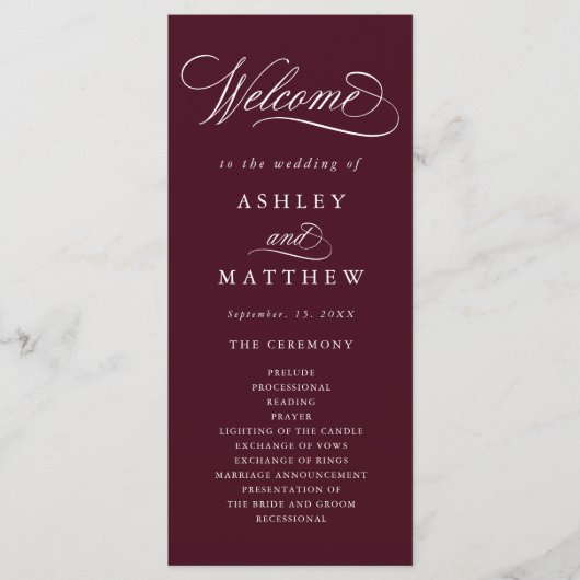 Programme Cérémonie du Mariage de calligraphie romantique de (Devant)