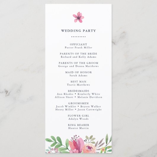 Programme Cérémonie du Mariage de la couleur d'eau (Dos)