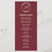 Programme Cérémonie du Mariage de la feuille de feuillage d' (Dos)