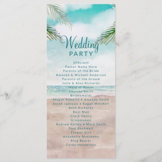 Programme Cérémonie du Mariage de la scène de la plage peint (Dos)