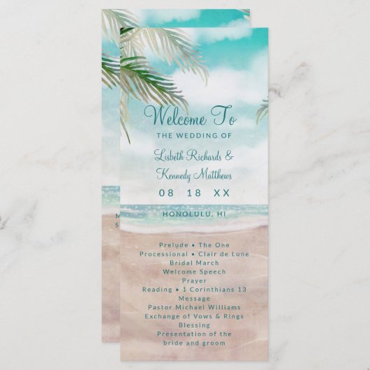 Programme Cérémonie du Mariage de la scène de la plage peint (Devant / Derrière)