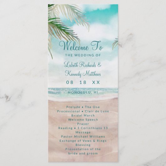 Programme Cérémonie du Mariage de la scène de la plage peint (Devant)