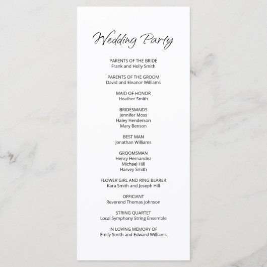 Programme Cérémonie du Mariage de la typographie Décontracté (Dos)