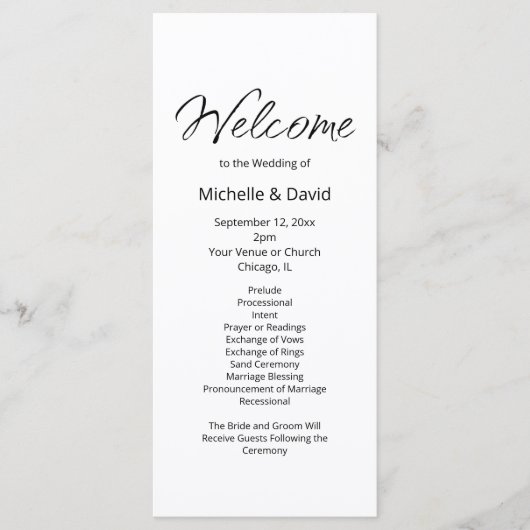 Programme Cérémonie du Mariage de la typographie Décontracté (Devant)