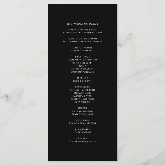 Programme Cérémonie du Mariage de script de peinture minimal (Dos)