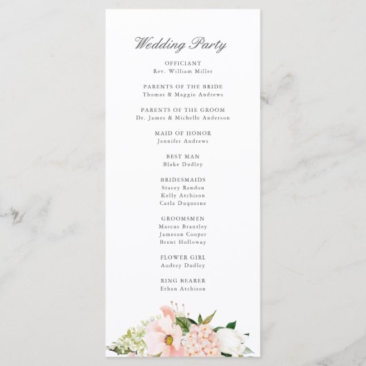 Programme Cérémonie du Mariage floral de printemps (Dos)