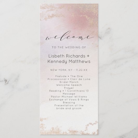 Programme Cérémonie du Mariage Ombre Blush Pink Frosted Foil (Devant)