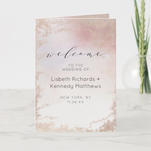 Programme Cérémonie du Mariage Ombre Blush Pink Frosted Foil (Devant)