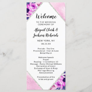 Programme Cérémonie florale pourpre diamant Mariage enchanté