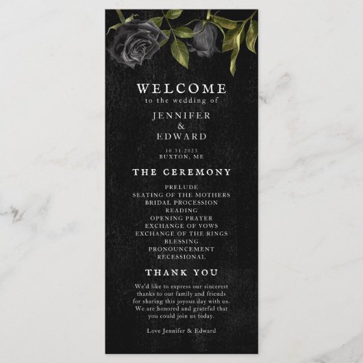 Programme Cérémonie gothique des Mariages Roses noirs (Devant)