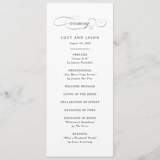 Programme Cérémonie Mariage classique d'élégance de script (Devant)