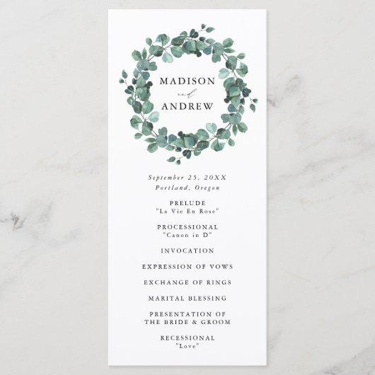 Programme Cérémonie Mariage de l'Eucalyptus moderne (Devant)