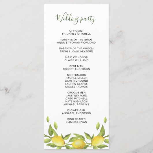 Programme Cérémonie Mariage des citrons et de la verdure (Dos)