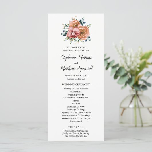 Programme Cérémonie Mariage des orchidées de vin Roses Dusty (Debout devant)