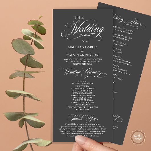 Programme Cérémonie mariage, élégance classique gris foncé